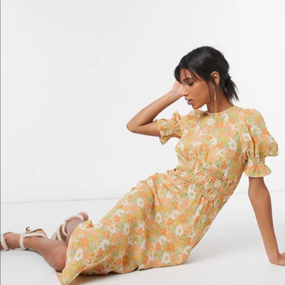 ASOS yellow floral midi dress